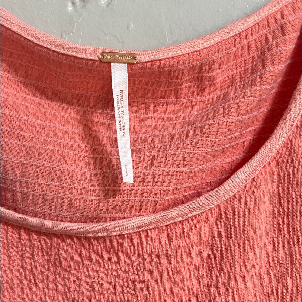 Free People Day Lily Puff Sleeve Blouse Top Size SM Coral Pink - Picture 4 of 7